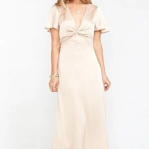 Show Me Your Mumu EUC Rome Twist Gown Dress Size‎ S Champagne Color